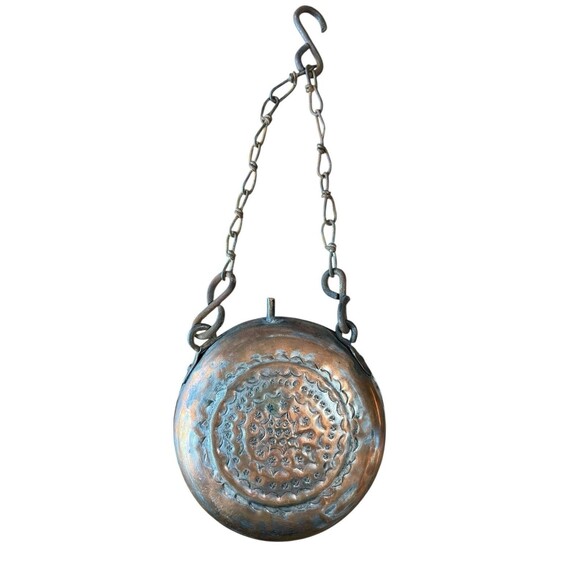 Vintage Tibetan or Moroccan Hammered Copper Metal Camel Canteen Bottle Flask